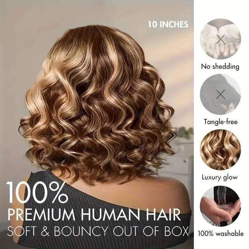 250% Highlight Body Wave 13X6 HD Lace Frontal Wig #4/27 Short Honey Blonde Bob Glueless Wigs For Summer 13X6x1 T Part Xiusiyuan2510