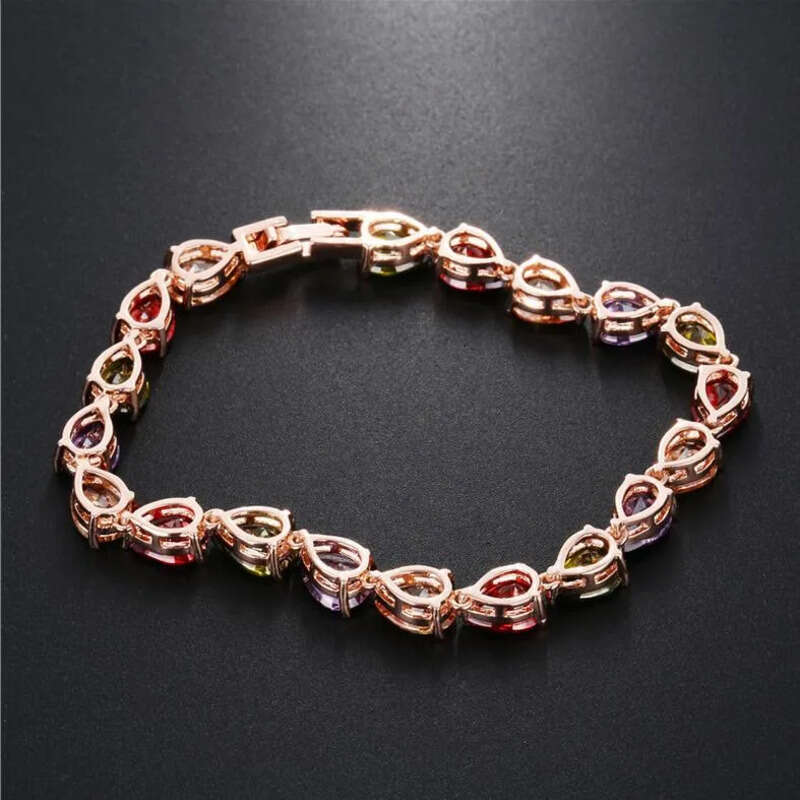 2020 Classical Fashion Jewelry Sterling Sier&rRose Gold Water Drop Pear Cut Colorful CZ Dia Women Wedding Bracelet For Lover Gift