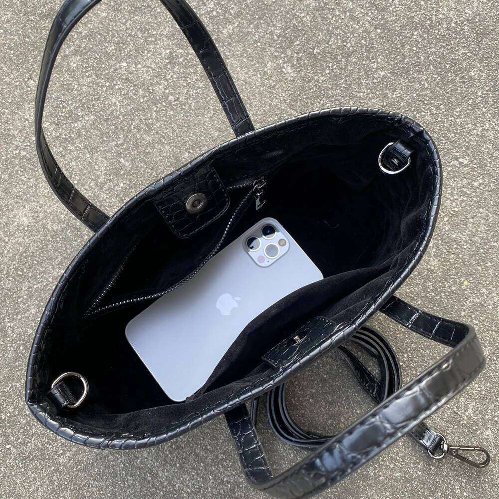 Korean Tote Bags For Women Designer Handbags And Purses 2024 New In PU Glossy Crocodile Pattern Top Handle Small Shoulder