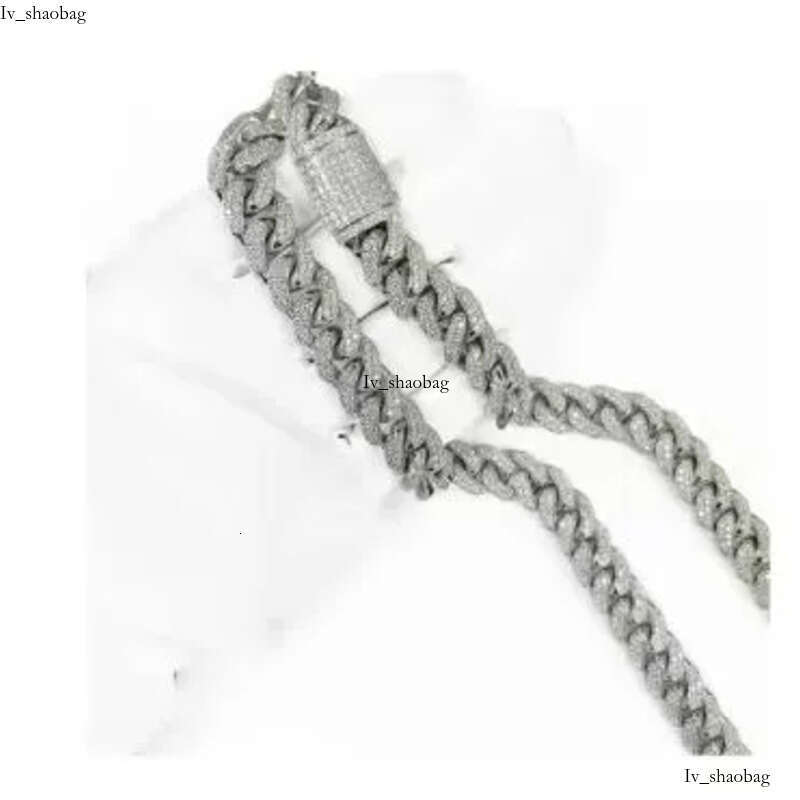 12MM Solid Sier Hip Hop Cuban Link Chain Gold Plated with Studded VVS1 Moissanite Dia Passes Tester 16-30 Inches
