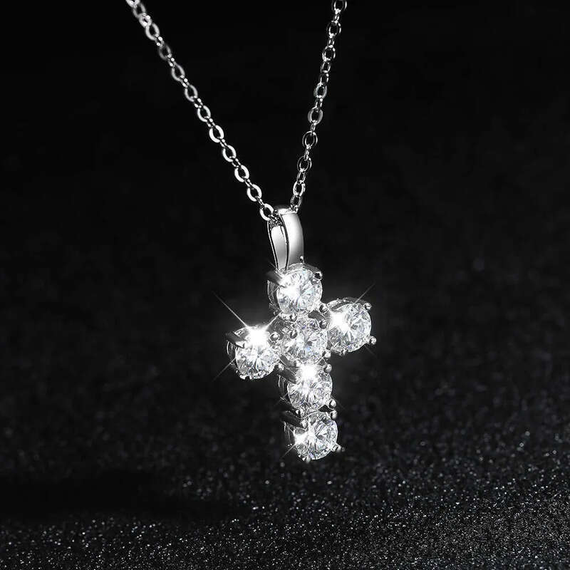KNOBSPIN 3ct D VVS1 Moissanite Cross Pendant Necklaces for Women Man Sparking Dia with GRA 100% Sterling Sier Necklace