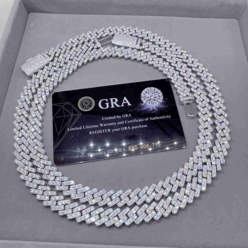 Pass Dia Tester Iced Out Vvs Moissanite Sterling Sier 10mm Cuban Link Chain