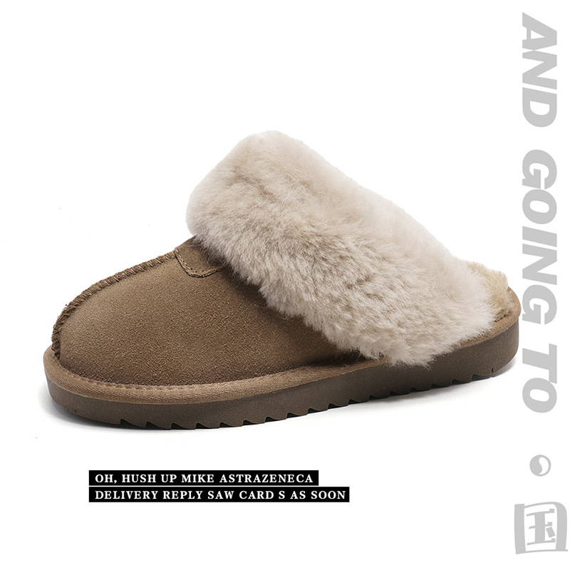 EBV designer shoes hot free shipping High quality fur on Leather Thick soled flat bottomed new snow boots warm and non slip home cotton slippers for w