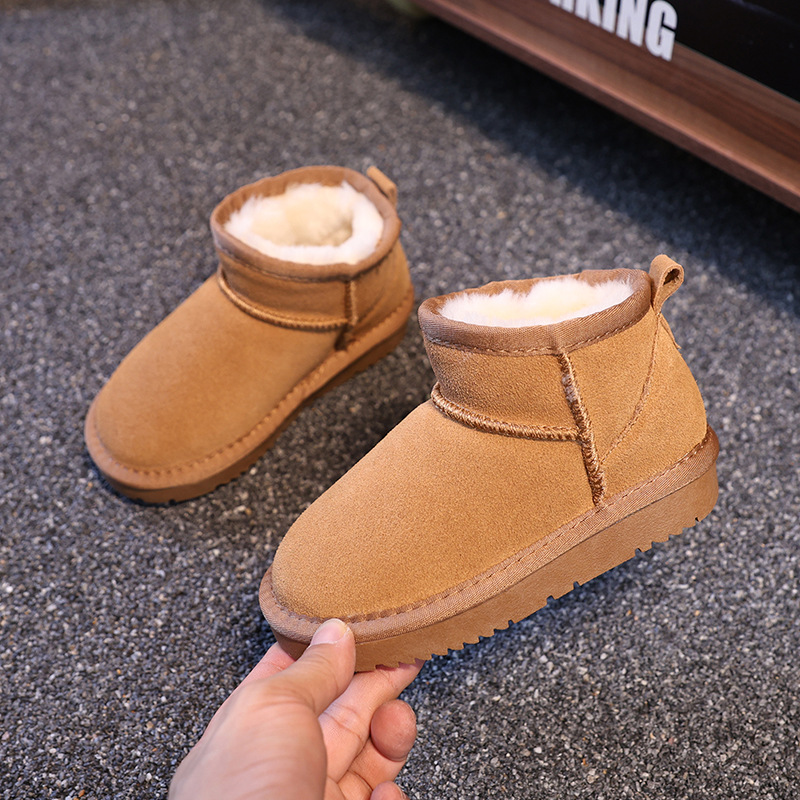 EBV designer shoes hot free shipping High quality cowhide New warm and anti slip fashionable children's snow boots size 25-36 black grey brown