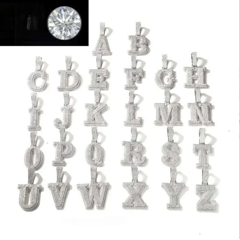 A-Z Sterg Sier Shiny VVS Moissanite Letter Pendant with 3mm 24inch Rope Chain Jewelry for Men Women Nice Gift