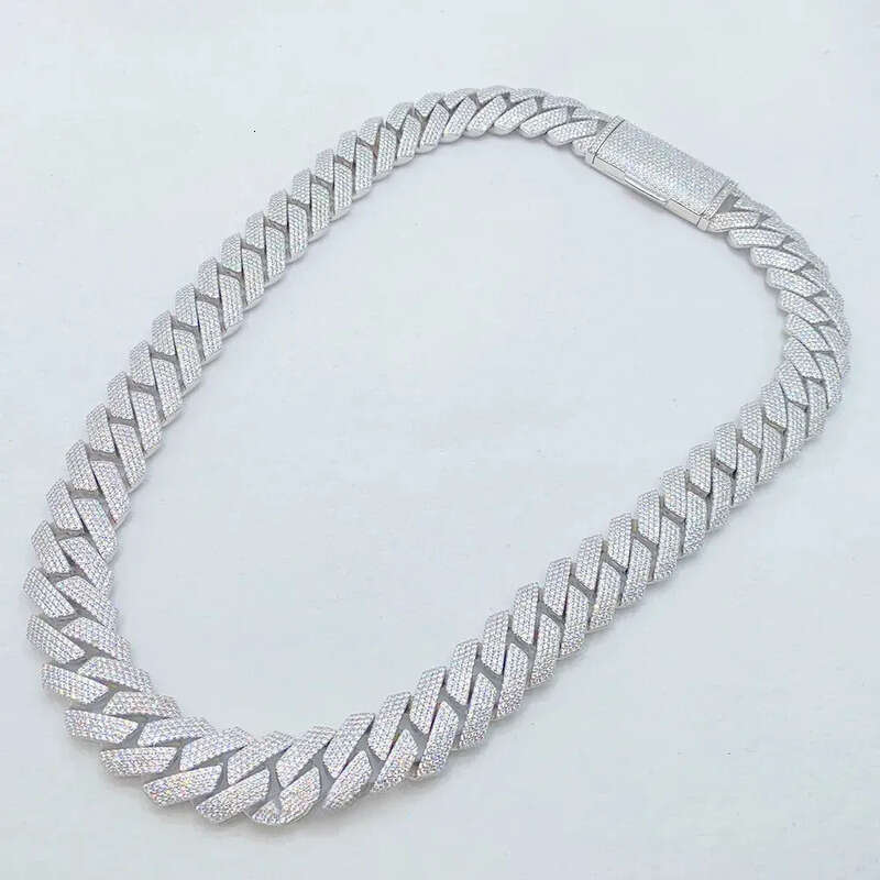 necklace moissanite chain cuban k designer men 25mm wide 3row inlaid pass dia tester iced out Miami Sterg Sier Fine jewelry