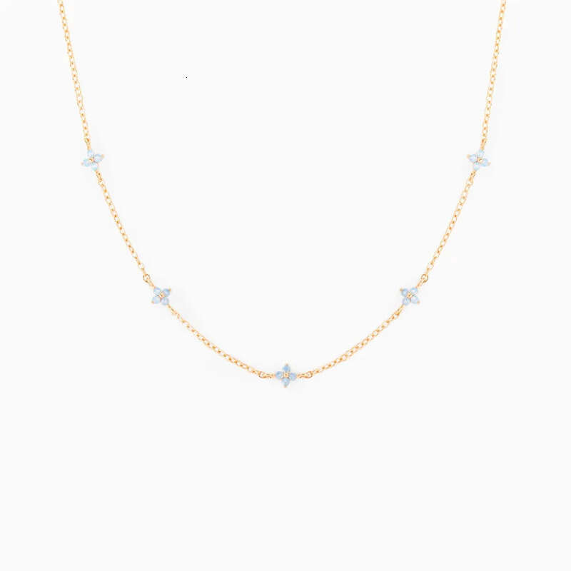 Ins Simple Fashion Flower Pendant Jewelry White Rose Gold Fill Blue Sapphire CZ Dia Gemstones Party Women Clavicle Necklace For Mother Day Gift
