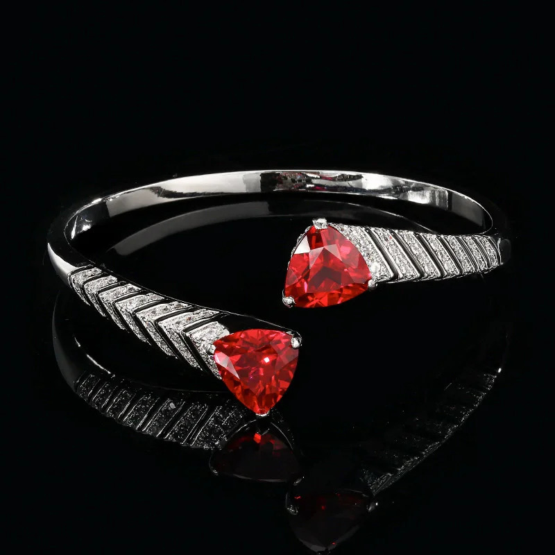 Womens Cuff Bangles Bracelets With Black Enamel Lab Triangle Pink Red Ruby Emerald Green Gemstone 250930