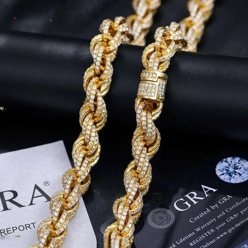 Designer Cuban k Fasion Pass Dia Tester 8mm 12mm Full Vvs Moissanite Iced Out Rope Chain Men Women Hip Hop Jewelry Twisted Necklace