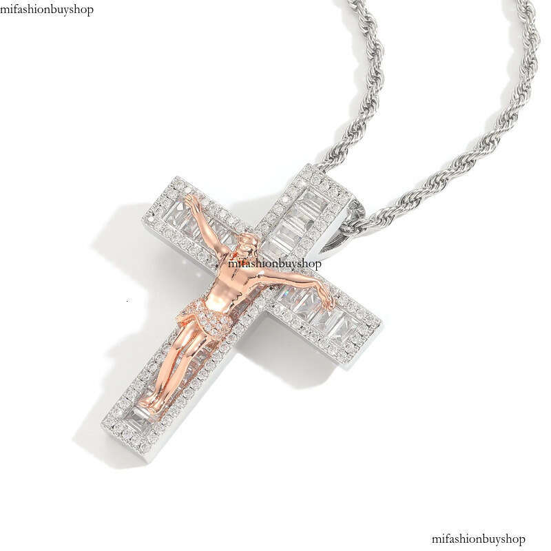 Hip Hop Vintage Rose Jesus Cross Pendant Necklace Gold Plated Religious Jewelry