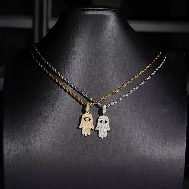 Wholesale Hip Hop Jewelry for Gift Hamsa Hand Custom Iced Out Fashion Sier VVS Moissanite Dia Lucky Pendant