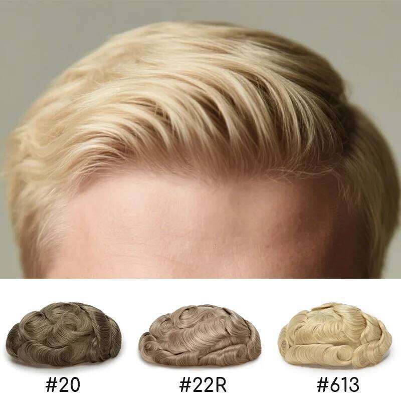 0.06mm Thin Skin Natural Hairline Men's Capillary Prothesis Toupee Men Wigs Male Wig System 100% Human Hair