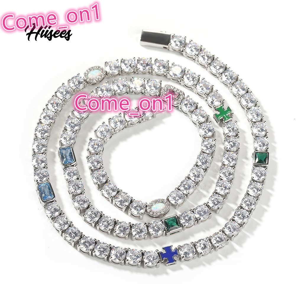 Hot Sale 5mm Cross Opal Necklace Men Women Hip Hop Jewelry Platinum Plated Colorful Iced Out Tennis Chain