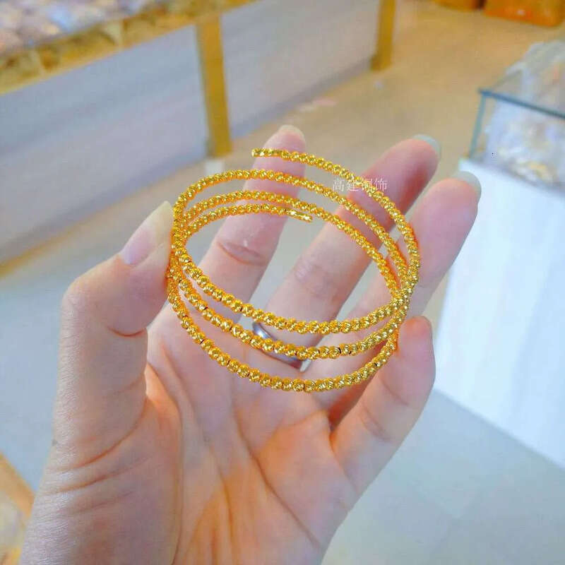 DHCollections Pulseiras & Bangles Copper Gold Multilayer Bouncy Bead Triple Loop Open Stretch Bracelet