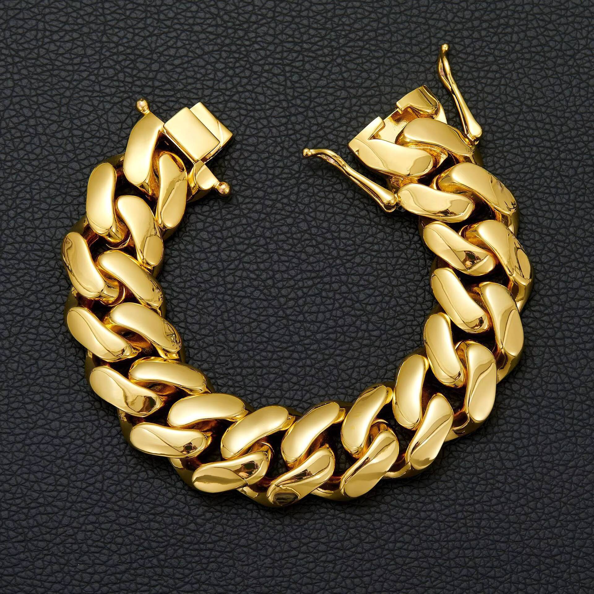 In Stock Chunky 22MM Luxury Brand 14K 18K Gold Link Chain Men HipHop Miamist Flat Round Cuban Chain Necklace Bracelet