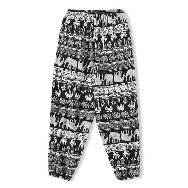 Ladies' spring and summer thin tropical style bamboo tree elephant print casual pants like outdoor sports ankle binding sunscree dongdumaoyi