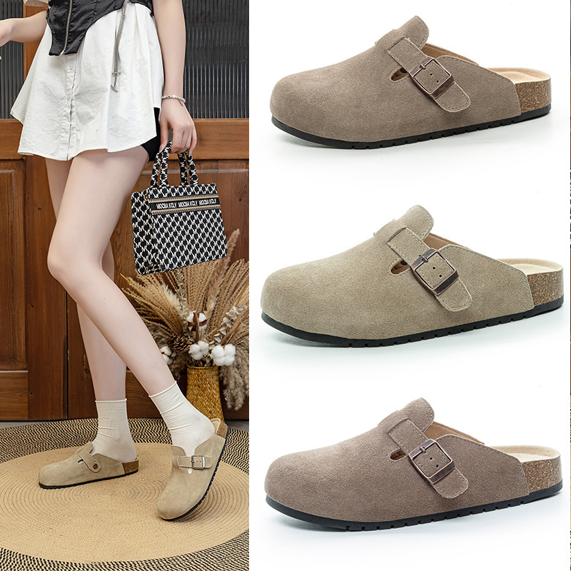 Designer shoes hot free shipping High quality Leather thick soled height increasing slippers new cork exterior casual shoes