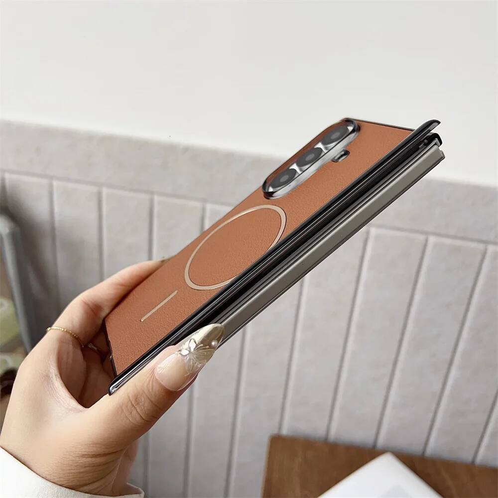 Leather Magnetic Half Pack Phone Case for Samsung Galaxy Z Fold 7 6 5 4 Fold5 Fold6 Fold7 Hinge Protective Cover Durable Slim