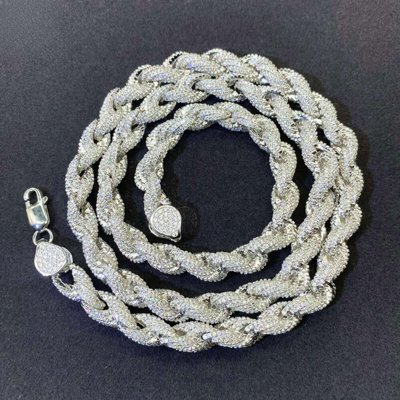 New Arrival Fashion Jewelry Popular White Gold Plated S Iced Out 8mm Vvs Moissanite Hip Hop Rope Chain Necklace for Men
