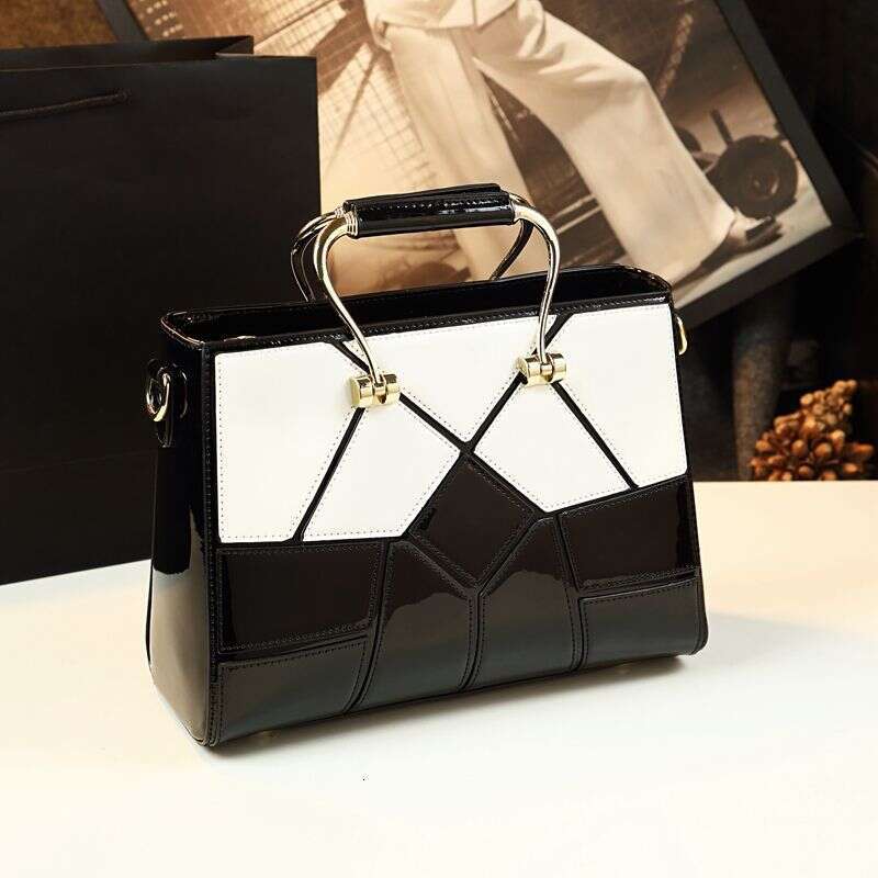 Luxury bag New Style Elegant Patchwork Handbag Genuine Women s Color Block Patent Leather Crossbody Bag Trendy
