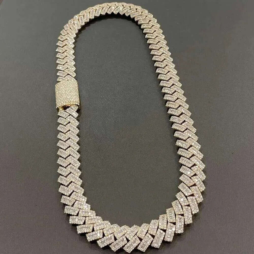 15mm Baguette Iced Out Sier Hiphop VVS Dia Moissanite Cuban k Chain