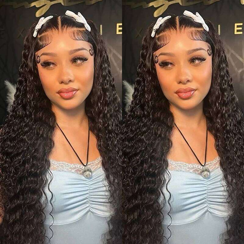 38 40Inch 15A Raw 250% Deep Curly Human Hair 13X4 HD Frontal Wig Full Cuticle Water Wave Lace Front Glueless Wigs Xiusiyuan2510