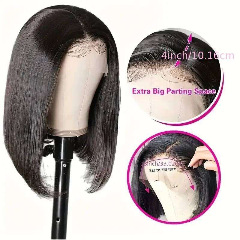 13X4 HD Lace Natural Black Color Wig Short Straight Bob Human Hair Wigs For Women 200% Density Xiusiyuan2510