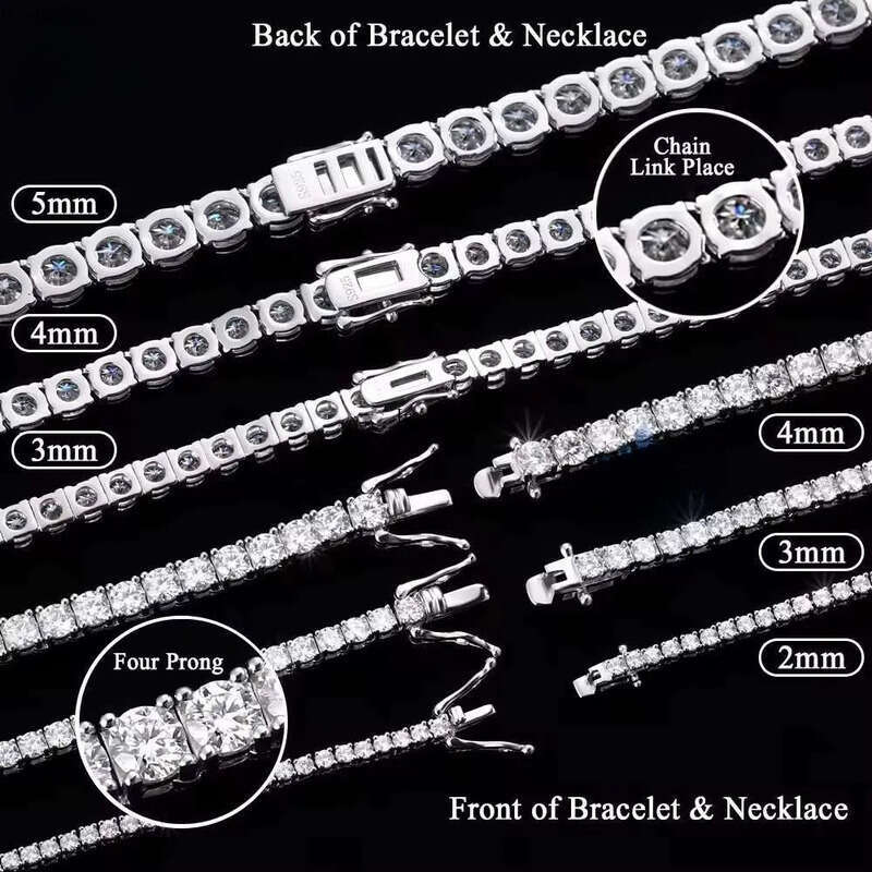Cheapest Price Hip Hop Sier Gra VVS Moissanite Dia Tennis Chain 3MM 4MM 5MM 6.5mm Necklace Men Women Cuban Jewelry
