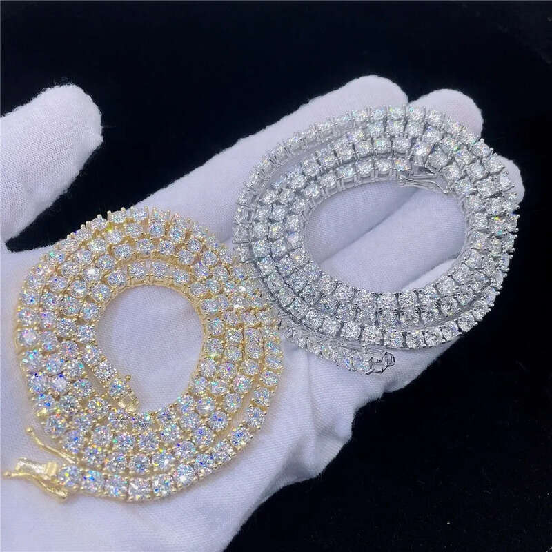 New Hip Hop Full Tennis For Women and Men Original Sterling Sier Unisex Moissanite Chain Christmas Gift2mm
