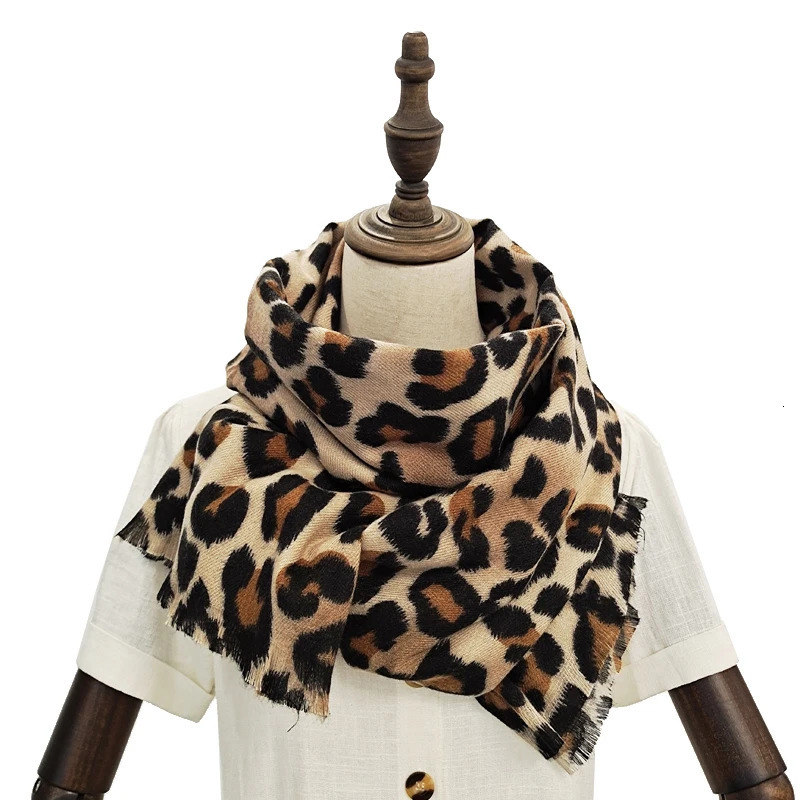 Printed Leopard Imilation Cashmere Scarf For Women Long Pashmina Shawl Wrap Thick Stole Echarpe 20080cm 250930