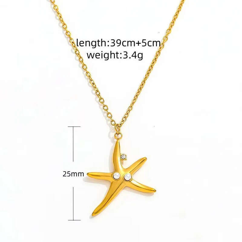 Fenny Wholesale PVD Plated Waterproof Fashion Classic Coean Shell Starfish Pearl Pendant Stainless Steel Necklace for Women
