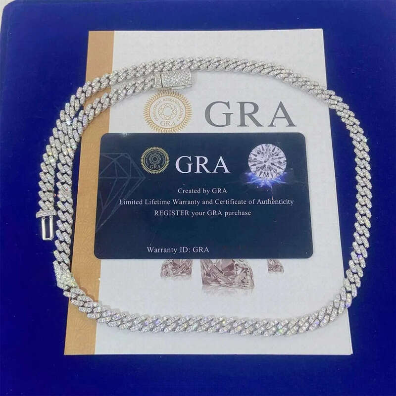Pass Dia Tester Gra Certificates 6mm 8mm Width One Row Sterg Sier Vvs Moissanite Cuban k Chain Necklace