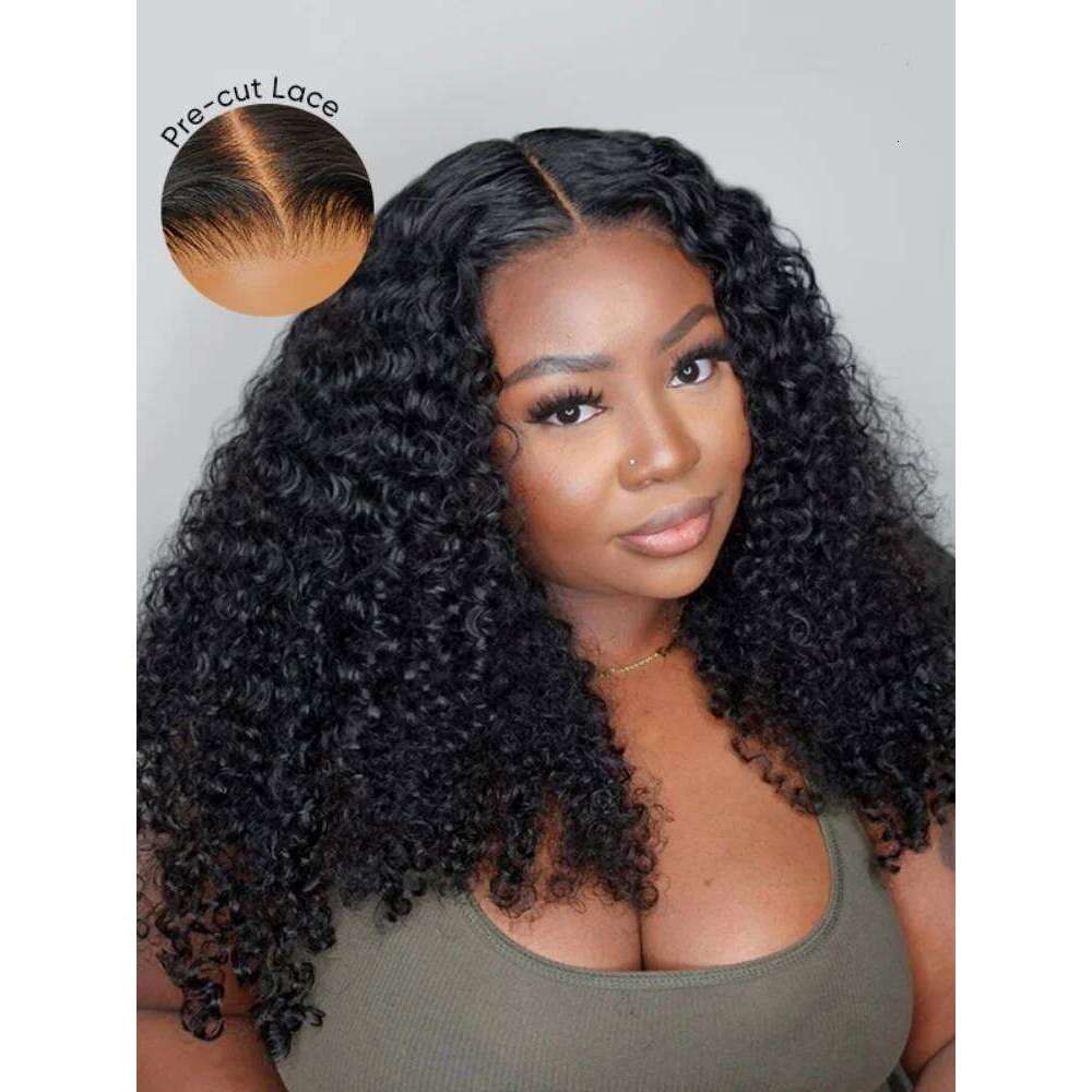 Glueless 250% Popping 7X5 Pre Cut HD Front Bouncy Curly Human Hair Put On Go Medium Length Lace Wigs Xiusiyuan2510