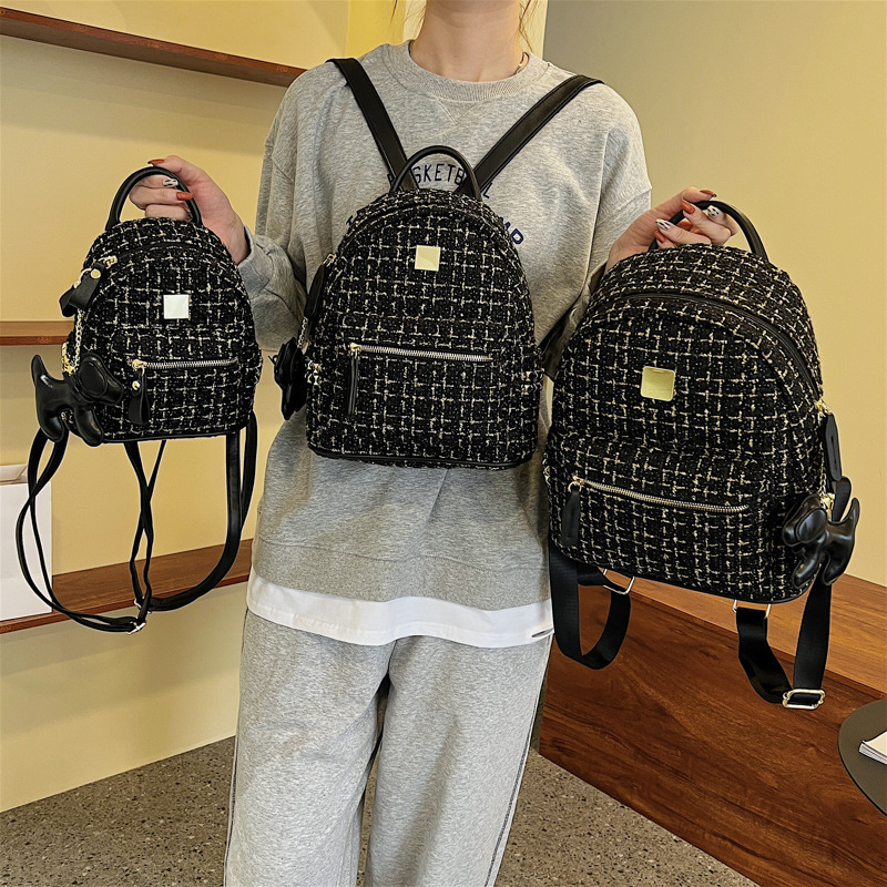Designer bags autumn and winter woolen backpack 2023 new fashion French texture foreign style women's travel small backpack free pendant