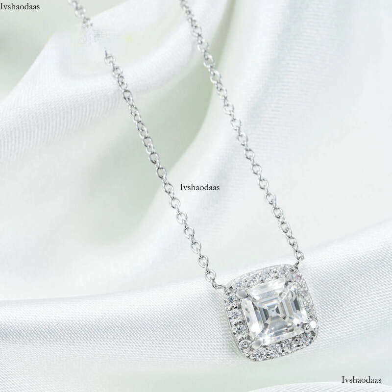 Simple design GRA certificated asscher cut moissanite pendant custom women high quality necklaces