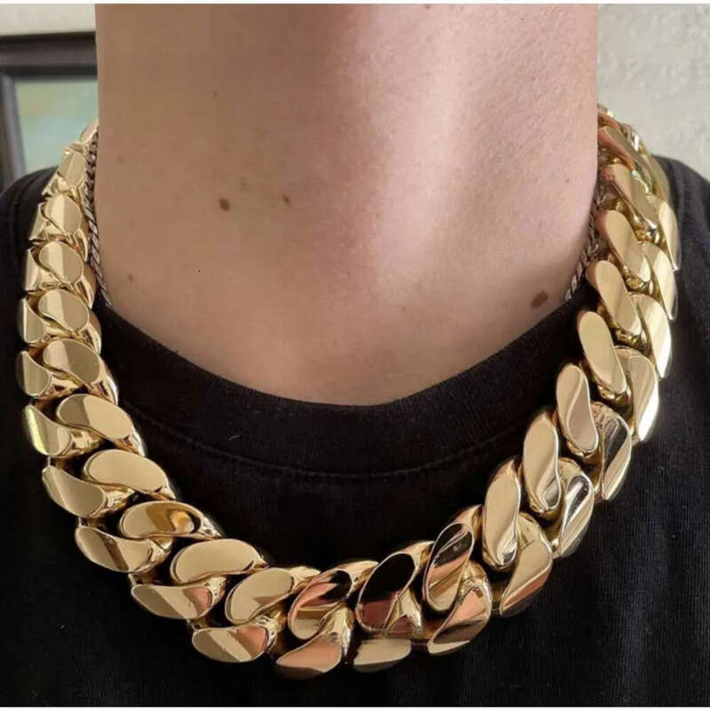Hip Hop Jewelry Men Thick Miami Necklace 28Mm 24 1Kilo Gram 14K Gold Plated Plain Style 999 Sier Cuban Chain Men's jewelry necklace