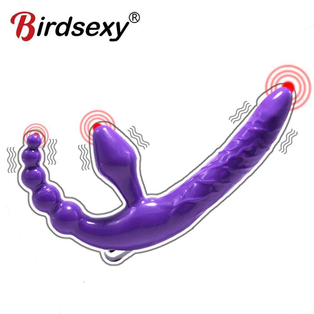 Strapless Strapon Dildo Vibrator 4 in 1 Sex Toys Adult Double Penetration Plug Anal Beads Vibrators for Women Lesbian 666
