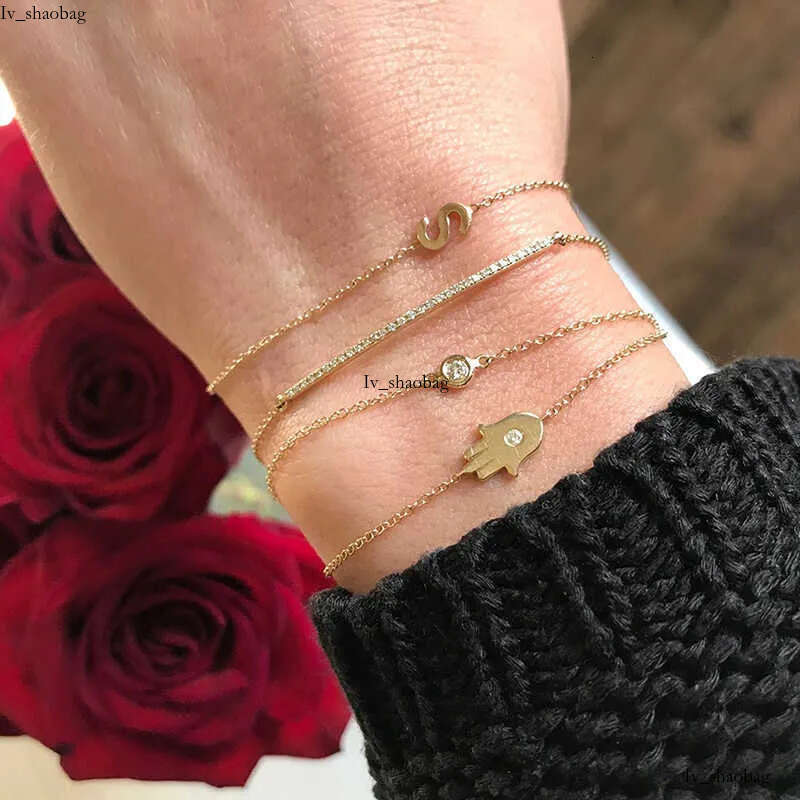 GB17 RINNTIN 14K Solid Yellow Gold Lobster Clasp Strand Cut Cable Chain Solitaire Bezel Set Moissanite Dia Bracelet
