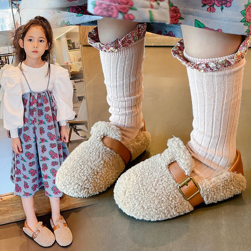 Toddler Winter Loafers Buckle Plush Furry Warm Leisure Boys Flat Shoes Kidszworld Slip-on Comfy Kids Wool Rolled Girls Cotton Shoes 21-36 K0499