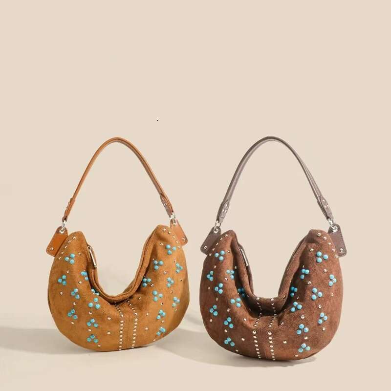 designer bag Luxury bag Niche Genuine Leather Rivet Underarm New Super Popular Saddle Single Shoulder Crossbody Crescent Bag for Women