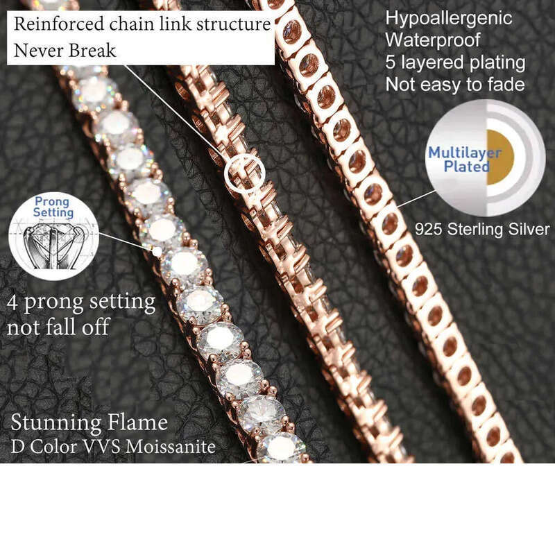 Bracelet necklace hip-hop tennis Sterg Sier VVS Moissanite Dia Cluster Iced Out Cuban Chain for Men Women