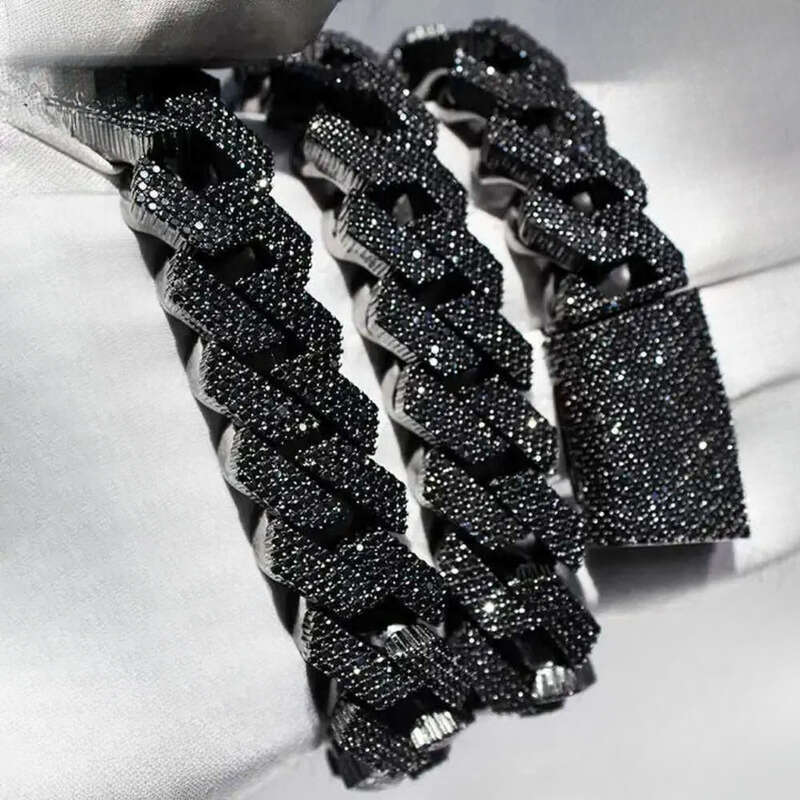 Hot-sale 18mm 20mm Plated 2 Rows High Quality Sterg Sier Ice Out Black Cuban k Chain Moissanite