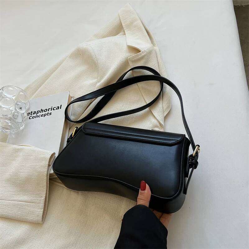 Vintage Shoulder Bag for Woman, Chain Handbag, Black Crossbody Underarm Bags,