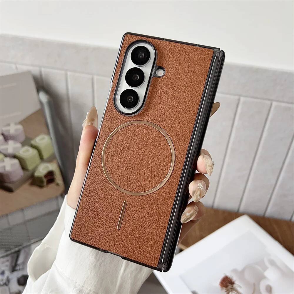 Leather Magnetic Half Pack Phone Case for Samsung Galaxy Z Fold 7 6 5 4 Fold5 Fold6 Fold7 Hinge Protective Cover Durable Slim