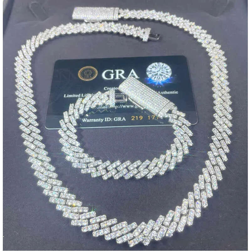 GRA Certificate 10mm Single Row Fine D/VVS Moissanite Cuban k Chain Rapper Hip Hop Necklace Jewelry