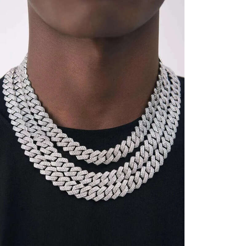 Multi-Row VVS Moissanite Cuban Necklace out Miami Chain Chic Sterling Sier Hip Hop Jewelry 10MM