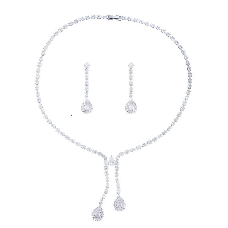 2023 Wedding Jewelry Sets White Gold Fill Water Drop 5A Cubic Zircon CZ Dia Sparkling Handmade Party Women Bridal Dangle Earring Necklace Gift