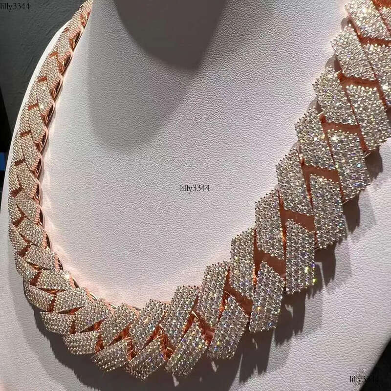 Hip Hop 22mm Width Three Rows Moissanites Miami Prong Set Full Iced Out Cuban Link Chain Necklace