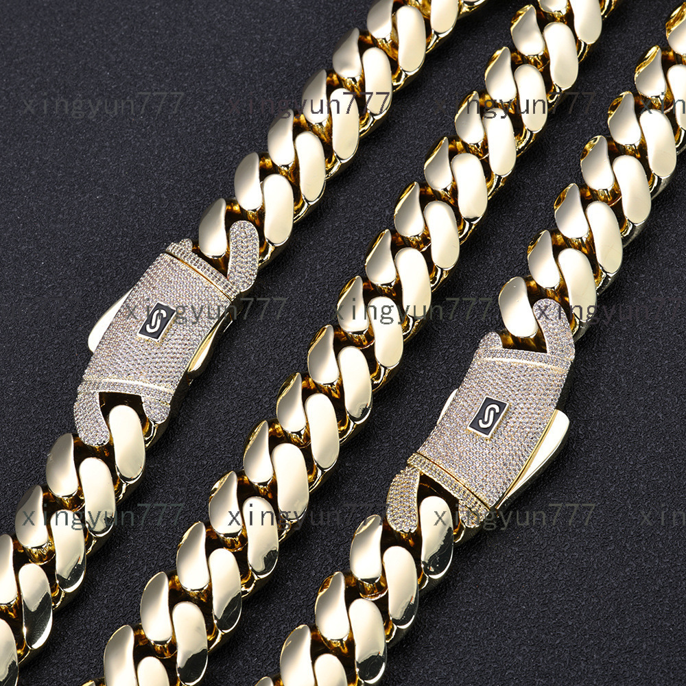 Diamond Clasp Gold Plated Solid Thick Miami Cuban Link Bracelet Fashion Hip Hop Jewelry for Men and Women