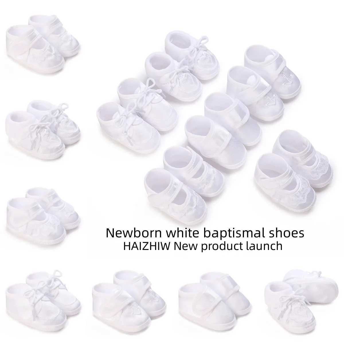 HAIZHIW Soft Newborn Babys First Baptist Shoe Newborn Boys and Girls White Baptist Shoes Soft Sole Walking ShoesJ250930